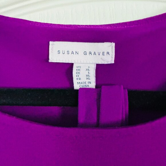 Susan Graver Liquid Knit Layered Top Chiffon Sleeves Violet Size L - Picture 3 of 6